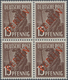 Delcampe - Berlin: 1949, Rotaufdruck, Komplette Serie In 4er-Blocks, Dabei Die Beiden Markwerte Aus Der Linken - Covers & Documents