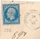 Enveloppe Avec 20 C Bleu N° 14 Obl Pc 554 (Bruyères-en-Vosges) Taxée TB. - 1853-1860 Napoléon III