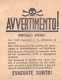 WWII WW2 Propaganda Leaflet Flugblatt Tract Italian  CODE I/10, AVVERTIMENTO! PORTIALI! OPERAI! - Non Classés