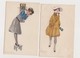 2 Cpa Fantaisie Dessinées Signées Mauzan / Jeune Femme Au Téléphone /Jeune Femme En Promenade - Mauzan, L.A.