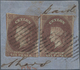 Ceylon / Sri Lanka: 1857, 6 D Purple-brown On Blued Paper, Two Singles On Piece, Each Stamp With Sli - Sri Lanka (Ceilán) (1948-...)