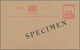 Palästina: 1927, 4 M Red Postal Stationery Card With Overprint "SPECIMEN" And Only With English Insc - Palestine