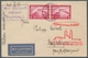 Zeppelinpost Deutschland: 1931, Landungsfahrt Magdeburg, 1 M Rot, Bordpost Vom 7.6.31, 2x Als Mef Au - Airmail & Zeppelin