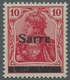 Deutsche Abstimmungsgebiete: Saargebiet: 1920, "10 Pfg. Germania/Sarre Scharlachrot", Postfrischer W - Cartas & Documentos