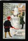 Ellen Clapsaddle - Cute Young Boy And Girl Decorating Snowman Santa 1908 Antique Postcard - Clapsaddle