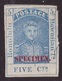 USA Hawaii, 5 Centesimi Blu Del 1853 Soprastampato SPECIMEN       -CK77 - Hawaï