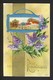 Purple Lilac Flowers - Farm Scene - Fond Remembrances - Gold Gilt, Embossed Posted 1912? - Fiori