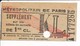 Supplément Sur Les Billets ( Ticket En Papier Non Cartonné ) De Métro Métropolitain De Paris 1re Classe KL - Europa