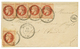 1866 2c Lauré (n°26)x5 Obl. Cachet Perlé T.22 MOLINGES Sur Lettre Pour ST CLAUDE. Exceptionnel. Superbe. - Other & Unclassified