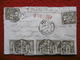 LETTRE CHARGE GRILLE ROUGE 9 TIMBRES TYPE SAGE 1 FR VALEUR 4000 FRANCS 1877 CACHET BEZIERS - 1877-1920: Période Semi Moderne