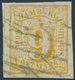 HAMBURG 7 O, 1859, 9 S. Orangegelb, Papierverletzung Beim U Sonst Breitrandiges Prachtstück, Fotoattest Jakubek, Mi. 250 - Hamburg