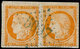O FRANCE - Poste - 38, 2 Exemplaires Sur Fragment, Oblitération GC Bleu "5037" (Laghouat): 40c. Orange - 1849-1850 Ceres
