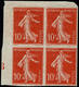 ** FRANCE - Poste - 135, Chiffres Maigres, Bloc De 4, Petit Bdf Avec Millésime "6", Signé: 10c. Semeuse Rouge - 1849-1850 Cérès