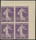 ** FRANCE - Poste - 136, Chiffres Maigres, Bloc De 4, Cdf, Luxe, Signé Brun: 35c. Semeuse Violet - 1849-1850 Cérès