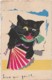 I7- CAT - CHAT - CHATON NOIR EVENTAIL  HUMANISE  ** SAUVE QUI PEUT ** - (COULEURS - 2 SCANS) - Chats