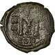 Monnaie, Justin II, Follis, 566-567, Constantinople, TB+, Cuivre, Sear:360 - Bizantine