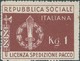 ITALY ITALIA,Social Republic License Parcel Shipment 1944 Issue Of Military Franchise, 1kg - Original Gum, MNH,Rare - Postal Parcels