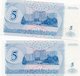 TRANSNISTRIA 5 RUBLES 1994  P-17 UNC  SERIE AA 2492693-4 CONSECUTIVE - Other - Europe