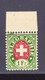 1868 1 Fr. Grün/dunkel Karmin, Weisses Papier, Postfrisches Bogenrandstück, Signiert Mit Attest - Télégraphe