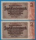 DEUTSCHES REICH 2 X 2 Rentenmark  	30.01.1937 # A.89993533+34 P# 174b	No Consécutifs - Sonstige & Ohne Zuordnung