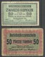 Germany Occupation Territories Ober-Ost 1916 WWI Posen Bank Notes 20 & 50 Kopeken - WWI