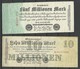 Germany Deutschland 1923 = 5 000 000 & 10 000 000 Mark Bank Notes - 10 Mio. Mark