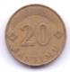 LATVIA 1992: 20 Santimu, KM 22 - Letonia