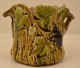 Ancien Pot En Barbotine Style Orchies Ou Sarreguemines, Décor Floral Polychrome Feuilles De Vigne Et Insecte (362169196) - Andere & Zonder Classificatie