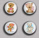 Teddy Bear BADGE BUTTON PIN SET 3 (1inch/25mm Diameter) 35 DIFF - Pin's