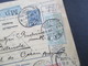Ungarn 1912 Auslandspaketkarte Budapest - Ostende Hotel De Ocean Über Cöln (Rhein) Ausland 3 Marken + Stempel - Lettres & Documents