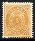 ICELAND 1891 3 Aurar Yellowish-buff Perforated 14 X 13½,  Michel 12A, SG 20c - Unused Stamps