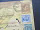 Italien 1913 Auslandspaketkarte Zusatzfrankaturen Und Vielen Stempeln Napoli -Ostende Klebezettel Handschriftlich Valore - Colis-postaux