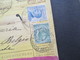 Italien 1913 Auslandspaketkarte Zusatzfrankaturen Und Vielen Stempeln Napoli -Ostende Klebezettel Handschriftlich Valore - Paketmarken