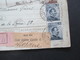 Italien 1913 Auslandspaketkarte Zusatzfrankaturen Und Vielen Stempeln Torino - Ostende Klebezettel Assegno Remboursement - Colis-postaux