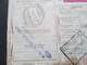 Delcampe - Italien 1913 Auslandspaketkarte Zusatzfrankaturen Und Vielen Stempeln Torino - Ostende Klebezettel Assegno Remboursement - Postal Parcels