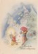 Weihnachtsgrusse Christmas Greetings, 'R M' Aritist Image Child Leads Santa In Snow C1950s Vintage Postcard - Santa Claus