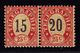 Um 1868 Telegraphenmarken Paar Probedruck Auf Dünnem Papier Mit Eindruck 15 Auf 25 C Und 20 Auf 25 C. - Télégraphe