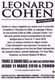 CPM - LEONARD COHEN - (Concert à TOURS - Mars 2010)...- Edition Pub - Cantantes Y Músicos