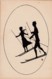 F. Th. Artist Signed Image Silhouettes Skiing Theme Couple On Skis, C1900s/10s Vintage Postcard - Sports D'hiver