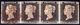 1840 Penny Black Platte 1a Horizontaler 4er Streifen Vollrandig. Rotes Malteser Kreuz Als Abstemplung. Fotoattest 2017 - Used Stamps