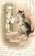 Animaux Humanisés - Deux Chats: Facteur Distribuant Le Courrier - Illustration A. Flydon - Carte Dos Simple - Chats