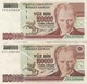 Turquie Turkey : Pair De 2 Billets Jumeaux 100000 Lirasi (sans Et Avec PUCE?) - Turquie