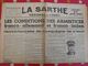 Journal La Sarthe, Régional De L'Ouest Du 27 Juin 1940. Conditions De L'armistice Ciano Le Luc Badoglio - Autres & Non Classés