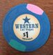 ÉTATS-UNIS USA NEVADA LAS VEGAS WESTERN CASINO CHIP $1 JETON TOKENS COINS CLOSED FERMÉ - Casino