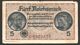 1937 GERMANIA TERZO REICH THIRD REICH BANCONOTE TEDESCA 5 MARK GERMANY BANKNOT BILLET DE BANQUE ALLEMAND TROISIÈME REIC - 5 Reichsmark