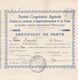 CHARTRES CHARBONNIERES EURE ET LOIR CERTIFICAT DE PARTS SOCIETE COOPERATIVE AGRICOLE ANNEE 1934 - Autres & Non Classés