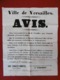 SIEGE DE PARIS AFFICHE VILLE DE VERSAILLES AVIS 27 SEPTEMBRE 1870 CACHET MORIN ENTREPRISE D AFFICHAGE & D ANNONCES - Afiches