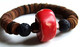 Bracelet Homme, Bracelet Pierre, Corail Rouge, Lave, Cuir, Bijou Original, Bijou Naturel, Bracelet Ethnique, Rustique, - Armbanden