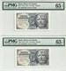 Spain 5 Pesetas 1947 P134a. 2 Correlative Numbers Prefix A .Graded 65 EPQ By PMG  Gem Uncirculated - 5 Peseten