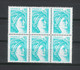 Y. & T.  N° 1967  /  20 Ct. Type SABINE De GANDON  /  Variété De Coloris Sur Bloc De 6 ( Bavures De L'encre émeraude ) - Unused Stamps
